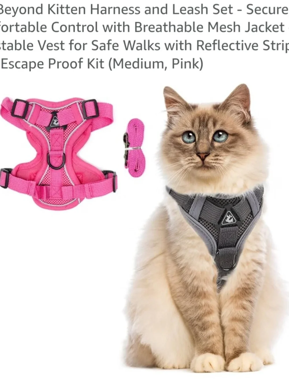 Pet Harness & Leash Set - Pink Comfort Mesh Cat Harness (Medium)
